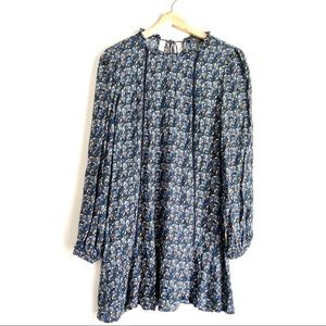 Zara Trafaluc Floral Shift Mini Dress Blue White Medium